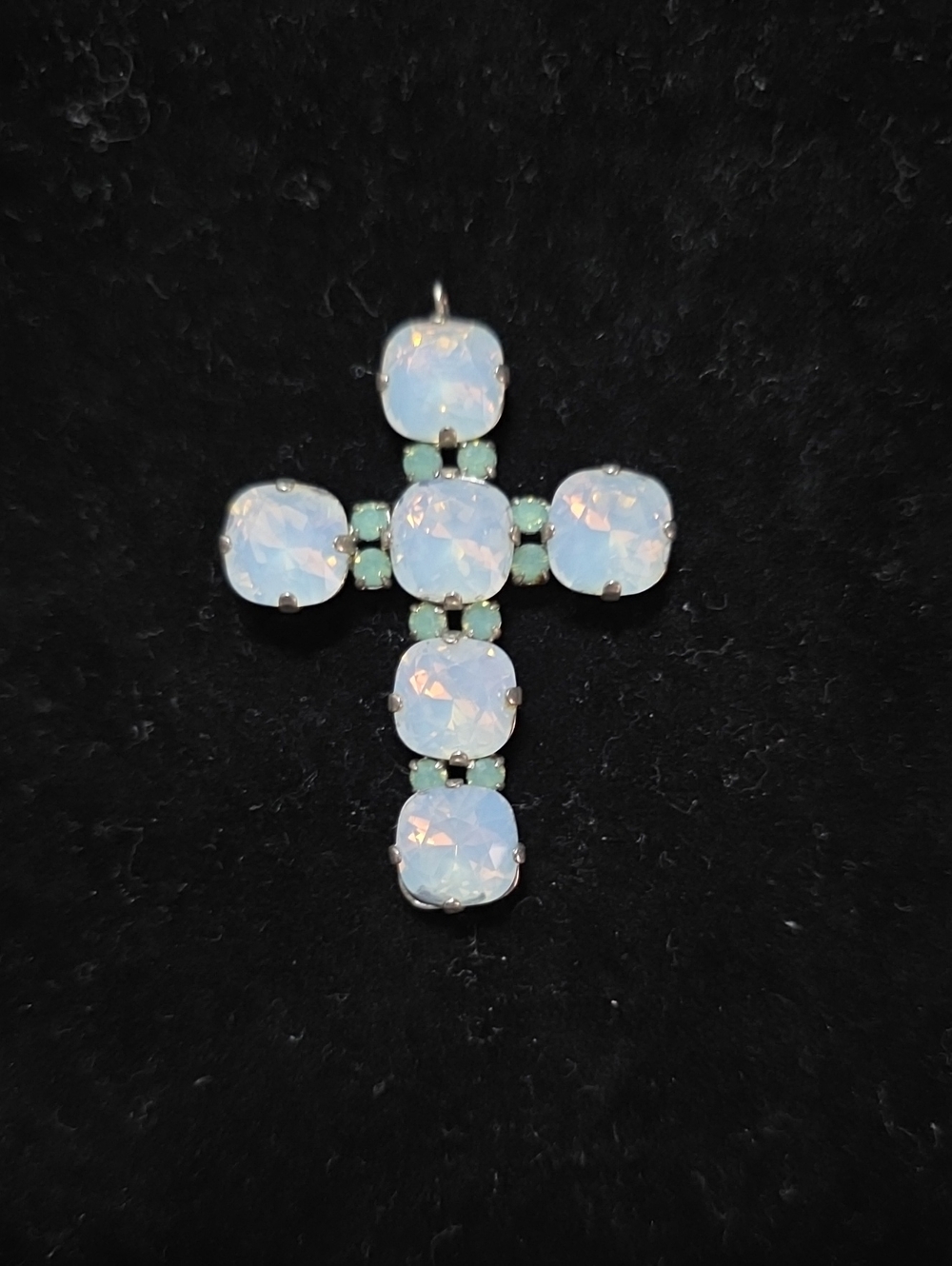 Sabika Opalescent Cross Pendant for Necklace - White with Mint Accents